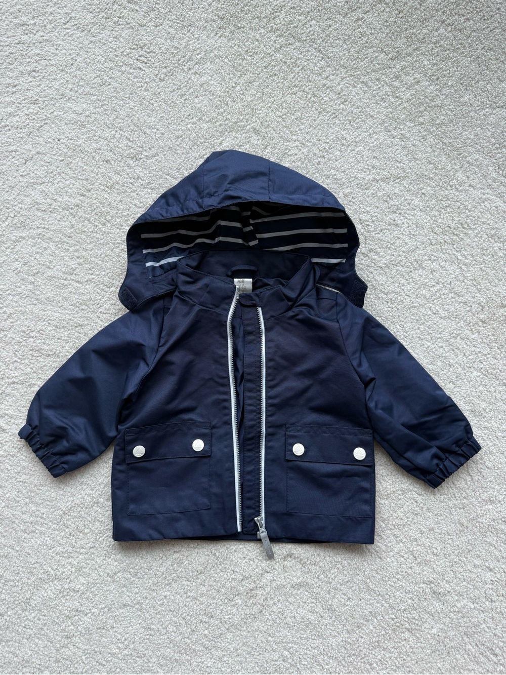 H&M Navy Hooded Raincoat with Striped Lining